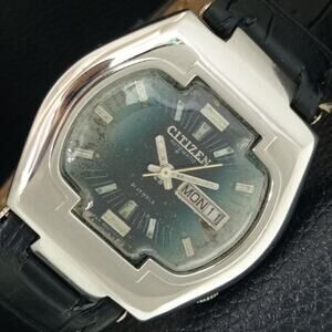 Vintage 1981 Citizen Automatic Mens Silver Watch W/daydate & Patina accents
